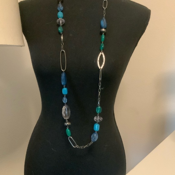 Lia Sophia Meridian Gun Metal Beaded Blue Green Tones Necklace - Picture 3 of 8